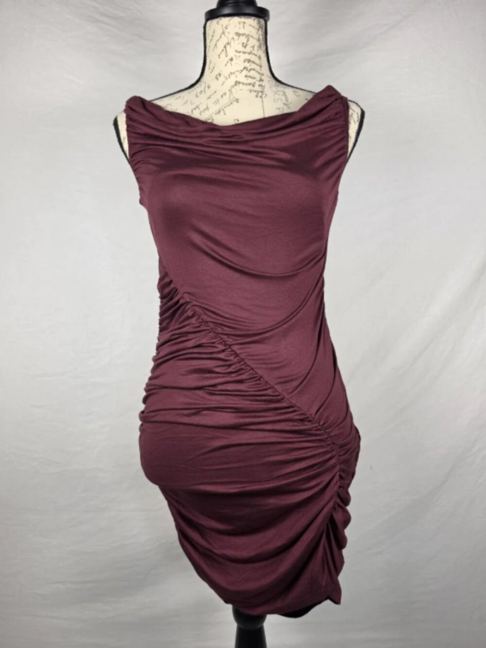 Free People FP Beach Burgundy Ruched Cowl Neck Bodycon Mini Dress XS